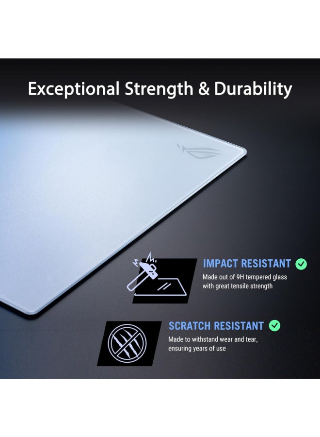 ASUS ROG Moonstone Ace L Glass Gaming Mouse Pad, Ultra-smooth Surface, Noise-Reducing Design, 9H Tempered Glass, Impact & Scratch Resistant, Anti-slip Silicone Base, 500 x 400 mm, Moonlight White - Image 5