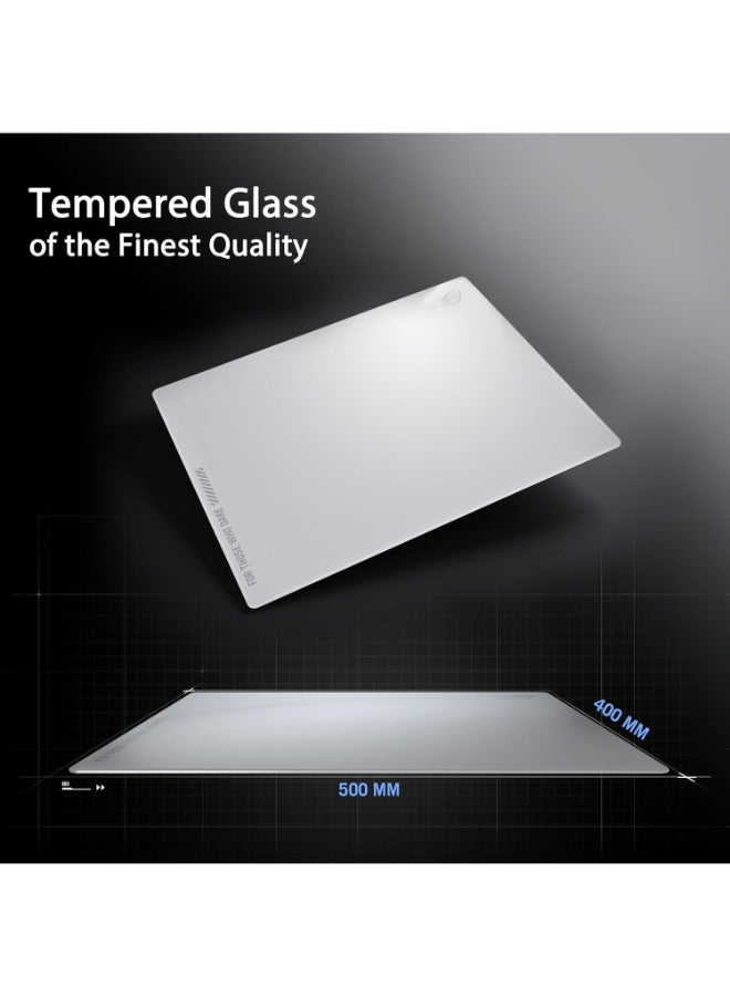 ASUS ROG Moonstone Ace L Glass Gaming Mouse Pad, Ultra-smooth Surface, Noise-Reducing Design, 9H Tempered Glass, Impact & Scratch Resistant, Anti-slip Silicone Base, 500 x 400 mm, Moonlight White - Image 2