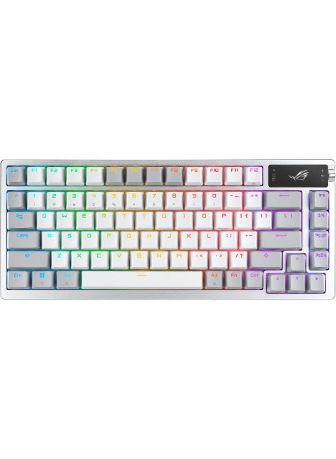 ASUS ASUS ROG Azoth White RGB (QWERTZ layout, 75% keyboard form factor, ROG NX Mechanical switches, OLED display, wireless with Bluetooth or 2.4 GHz RF wireless, USB cable)- White  - Image 1