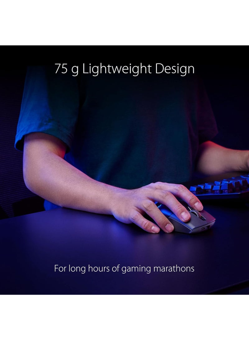 أسوس - ماوس الألعاب Asus ROG Keris Wireless AimPoint، اتصال ثلاثي الوضع (2.4 جيجا هرتز RF، بلوتوث، سلكي)، مستشعر 36000 نقطة في البوصة، 5 أزرار قابلة للبرمجة، ROG SpeedNova، مفاتيح قابلة للاستبدال، كابل باراكورد، أبيض - Image 1