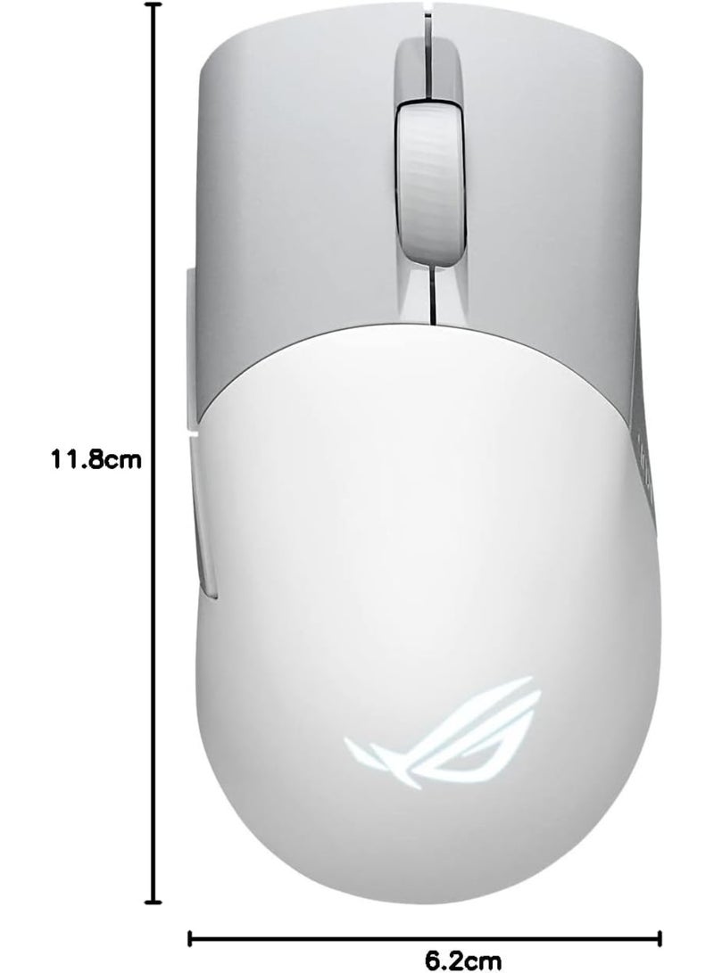 أسوس - ماوس الألعاب Asus ROG Keris Wireless AimPoint، اتصال ثلاثي الوضع (2.4 جيجا هرتز RF، بلوتوث، سلكي)، مستشعر 36000 نقطة في البوصة، 5 أزرار قابلة للبرمجة، ROG SpeedNova، مفاتيح قابلة للاستبدال، كابل باراكورد، أبيض - Image 1