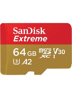 سانديسك Extreme MicroSDXC SD Card, 64GB, Black, SDSQXAH-064G-GN6MA, Extreme microSD UHS-I Card with Adapter 64 GB  - Image 1