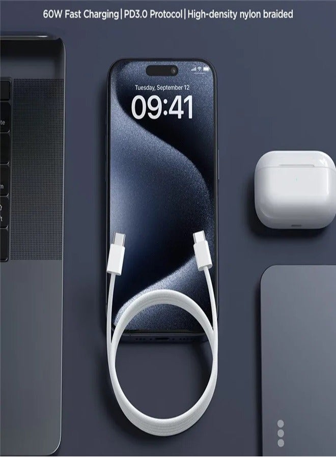 Ben Series Braided 60W Fast Charging Data Cable Type-C To Type-C 1M White
