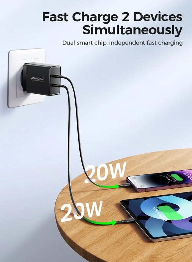 JOYROOM - TCF09 40W Dual USB-C / Type-C 2PD Mini Intelligent Fast Charger(EU Plug) Black - Image 1