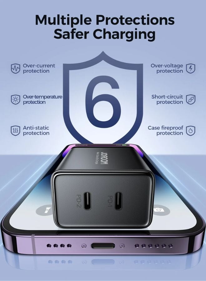 JOYROOM - TCF09 40W Dual USB-C / Type-C 2PD Mini Intelligent Fast Charger(EU Plug) Black - Image 1