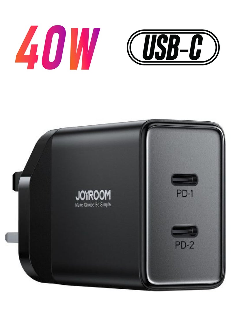 JOYROOM - TCF09 40W Dual USB-C / Type-C 2PD Mini Intelligent Fast Charger(EU Plug) Black - Image 1