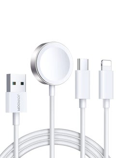 JOYROOM S-IW008 3-In-1 iP Watch Magnetic Charger+Lightning+Type-C cable (USB-A) 1.2M White  - Image 1