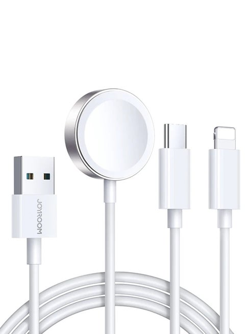 S-IW008 3-In-1 iP Watch Magnetic Charger+Lightning+Type-C cable (USB-A) 1.2M White