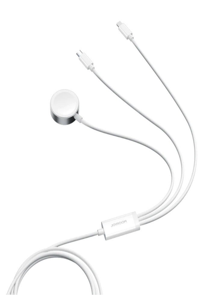 JOYROOM S-IW008 3-In-1 iP Watch Magnetic Charger+Lightning+Type-C cable (USB-A) 1.2M White  - Image 2
