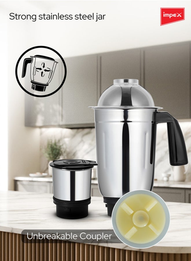 Impex - Blender 2 In 1 Mixer Grinder, Powerful Motor, Stainless Steel Jars And Blade, 3 Speed With Pulse Control, Overload Protection 550 W BL 319C Black - Image 1