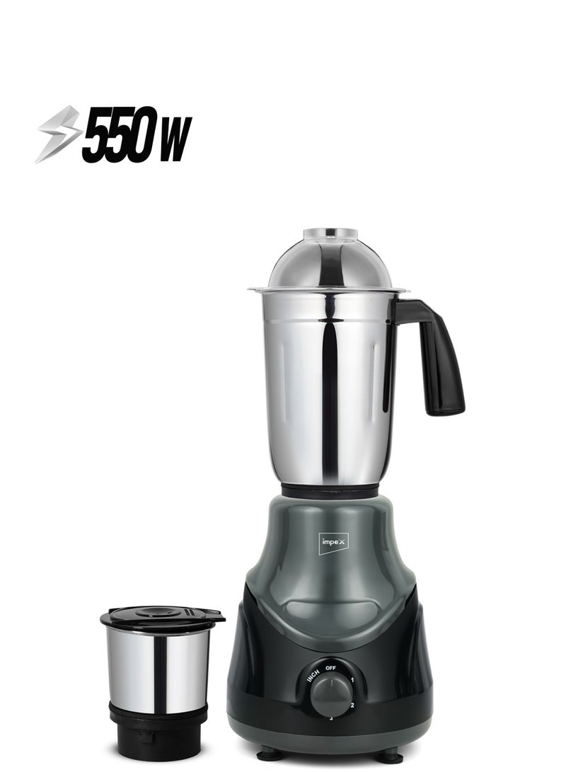 Impex - Blender 2 In 1 Mixer Grinder, Powerful Motor, Stainless Steel Jars And Blade, 3 Speed With Pulse Control, Overload Protection 550 W BL 319C Black - Image 1