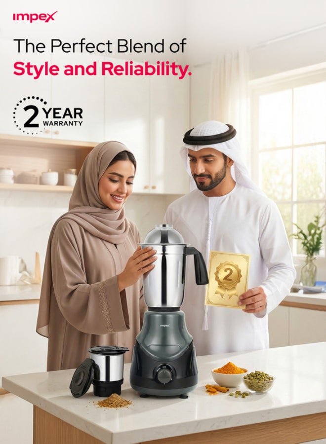 إمبكس خلاط ومطحنة خلاط 2 في 1، محرك قوي، وأوعية وشفرة من الفولاذ المقاوم للصدأ، 3 سرعات مع التحكم في النبض، حماية من الحمل الزائد 550 وات BL 319C RED - Image 4