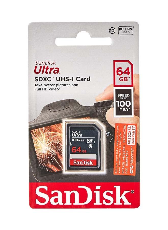 sandisk Ultra 64GB SDXC Memory Card, up to 100MB/s, Class 10, Black/Grey 64 GB - Image 1