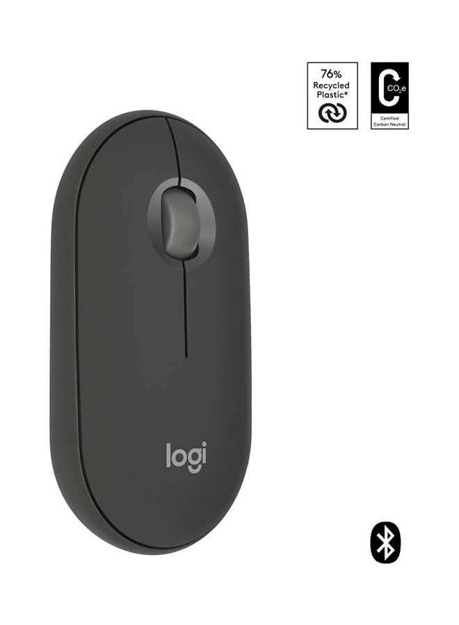 Logitech - Pebble Mouse 2 M350s, Slim Bluetooth Wireless Mouse, 3-Device Pairing, Customizable Middle Button, Silent Clicks, 400-4000 DPI Adjustable, Recycled Plastic, Compatible with Windows, macOS, Chromebook, Tonal Graphite | 910-007015 Graphite - Image 1