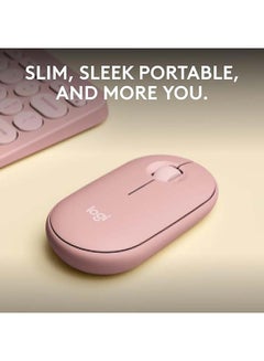 Logitech Pebble Mouse 2 M350s Slim Bluetooth Wireless Mouse, Portable, Customisable Button, Quiet Clicks, 4K DPI, 24-month battery, Easy-Switch for Windows, macOS, iPadOS, Android, Chrome OS - Rose  - Image 3