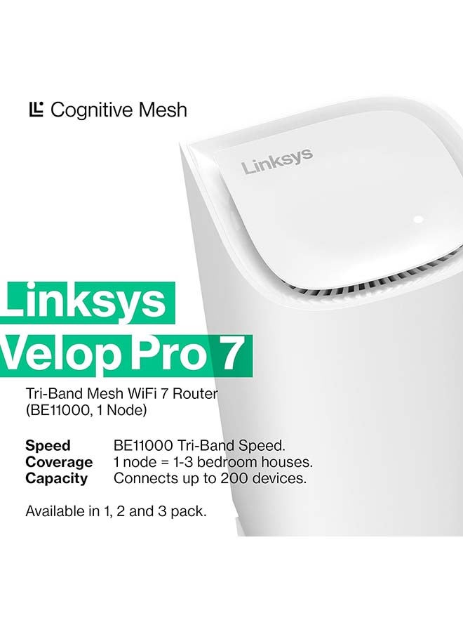 LINKSYS - Velop Pro 7 WiFi Mesh System | One Cognitive Mesh Tri-Band Router with Over 10 Gbps Speeds | Whole Home Coverage up to 3,000 sq. ft. | Connect 200+ Devices | 1 Pack MBE7001 white - Image 1