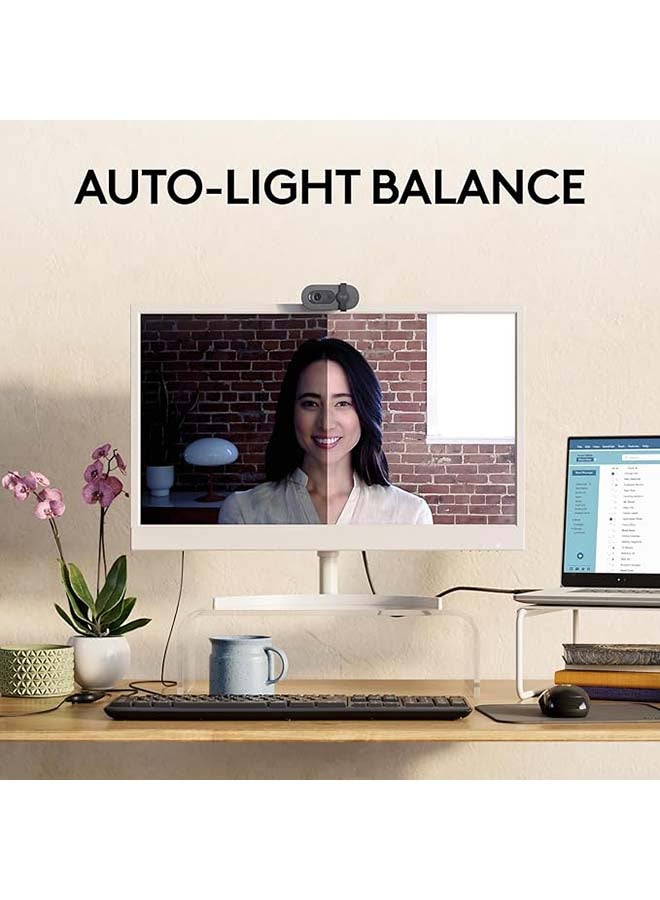 Logitech - Brio 100 Full HD Webcam for Meetings and Streaming, Auto-Light Balance, Built-In Mic, Privacy Shutter, USB-A, for Microsoft Teams, Google Meet, Zoom and More Graphite - Image 1