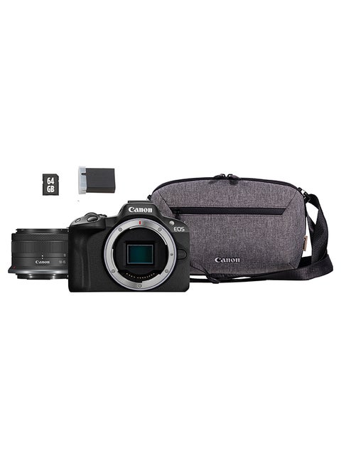 EOS R50 Mirrorless Camera, Black With RF-S 18-45Mm F4.5-6.3 IS STM Lens Including Backpack And SD Card Online Exclusive Kit
