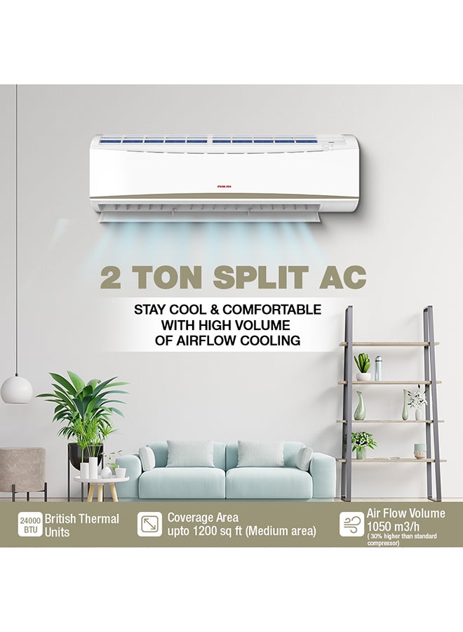 NIKAI 2 Ton Piston Split AC, Energy Saving Air Conditioner, Efficient Cooling With T3 Tropical Piston Compressor, 24000 BTU, Auto Restart, Best For Home, Room, Office And Shops, 5 Years Compressor Warranty NSAC24138E24E White  - Image 2