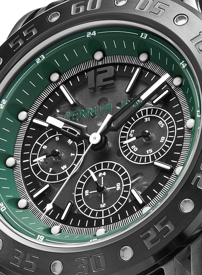 CERRUTI 1881 Men's Velletri Analog Green And Black Watch For Men Sapphire Coated Flat Glass And Genuine Leather Strap 45mm Water Resistant 5 ATM - CIWGB0042302 - Image 4