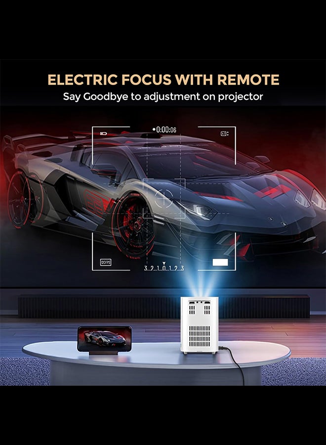 Wownect - Smart Mini Android Projector 5500 Lumens With 100 Inch Projector Screen Built-In Dual Hi-Fi Speakers Supported 1080P 60FPS Portable Projector 4K PROJ-WO-83-AN_SCR-03 White - Image 1