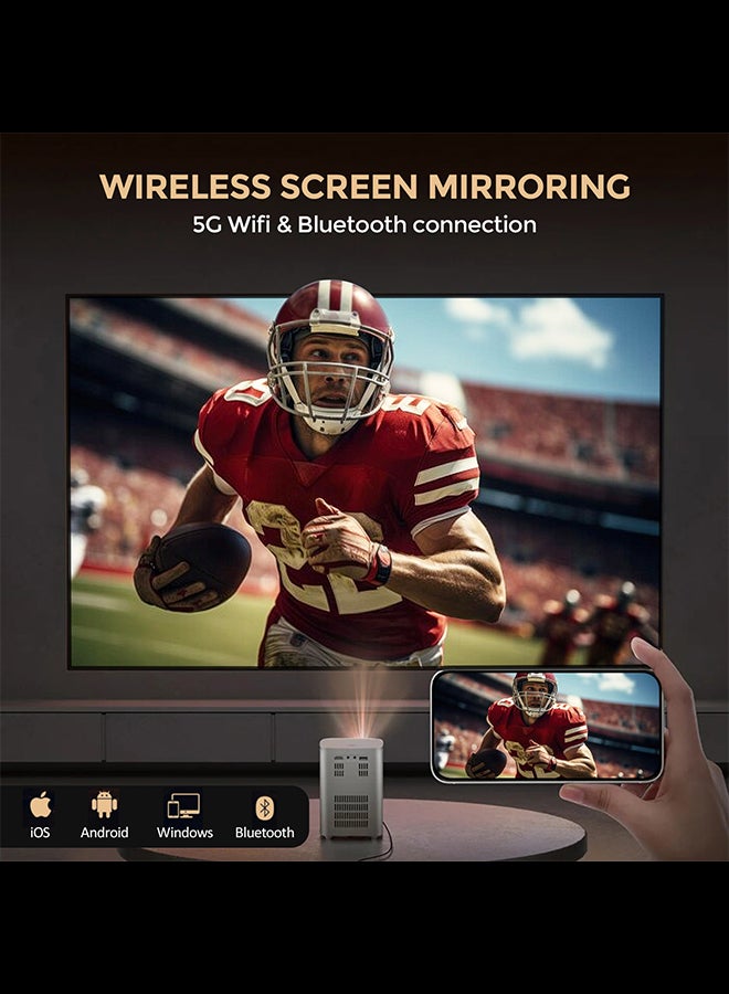 Wownect - Smart Mini Android Projector 5500 Lumens With 100 Inch Projector Screen Built-In Dual Hi-Fi Speakers Supported 1080P 60FPS Portable Projector 4K PROJ-WO-83-AN_SCR-03 White - Image 1