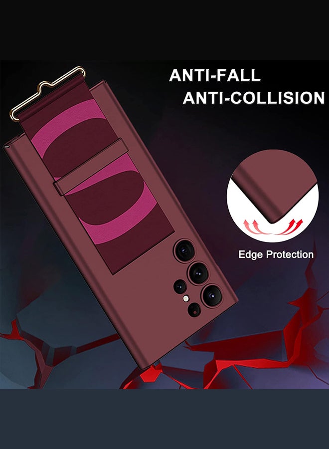 مارجون حافظة سامسونج جالاكسي S24 الترا رفيعة للغاية مقاومة للصدمات من البولي كربونات وغطاء معصم من جلد البولي يوريثان حافظة هاتف فاخرة رفيعة مع مسند للمعصم حافظة حماية كاملة مضادة للخدش - Image 3