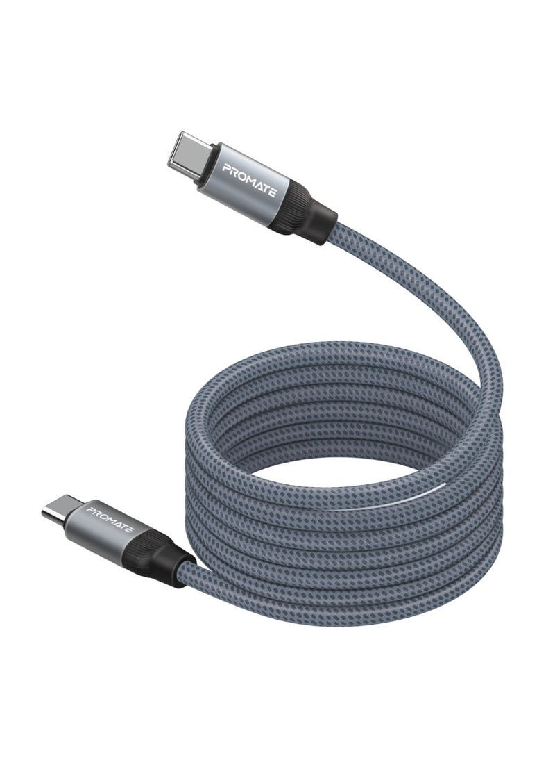 PROMATE USB-C to USB-C Premium Magnetic Self-Organizing Cable with 60W Power Delivery and 120cm Durable Nylon Braided Sync and Charge Cable, Reversible Connectors, Thick Copper Core, Springy Grey - Image 1