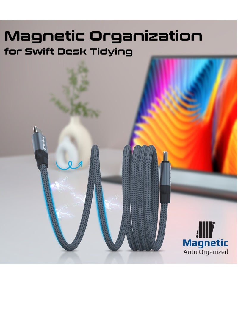 PROMATE USB-C to USB-C Premium Magnetic Self-Organizing Cable with 60W Power Delivery and 120cm Durable Nylon Braided Sync and Charge Cable, Reversible Connectors, Thick Copper Core, Springy Grey - Image 2
