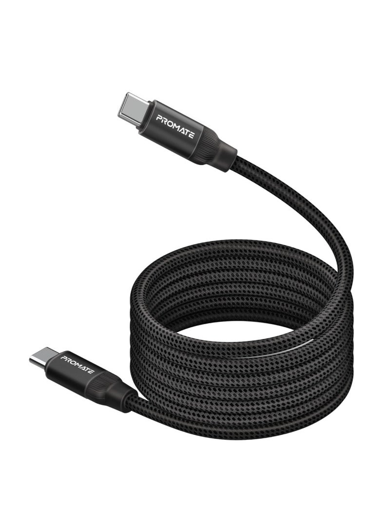 PROMATE USB-C™ to USB-C™ Premium Magnetic Self-Organizing Cable with 60W Power Delivery and 120cm Durable Nylon Braided Sync and Charge Cable, Reversible Connectors, Thick Copper Core, Springy Black  - Image 1