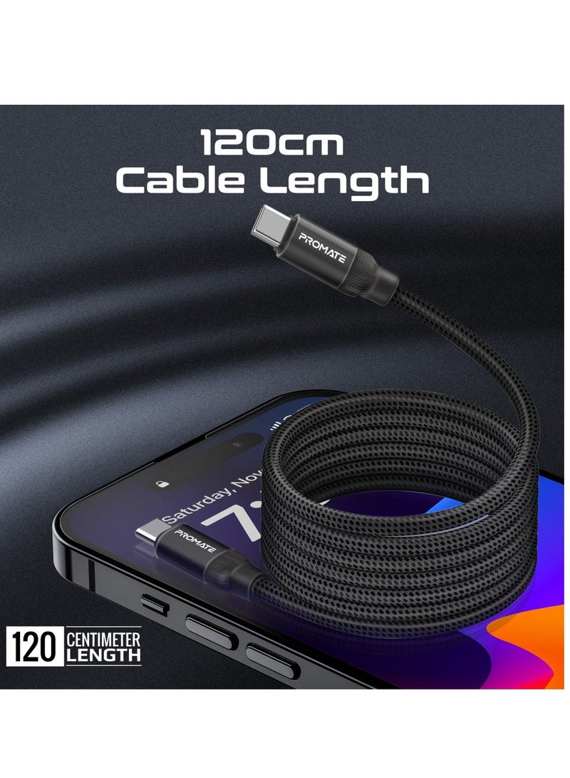 PROMATE USB-C™ to USB-C™ Premium Magnetic Self-Organizing Cable with 60W Power Delivery and 120cm Durable Nylon Braided Sync and Charge Cable, Reversible Connectors, Thick Copper Core, Springy Black  - Image 4
