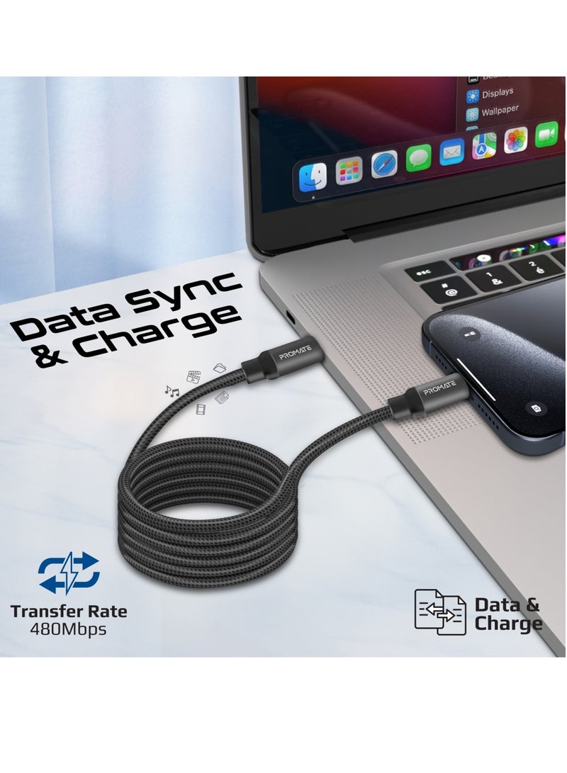 PROMATE USB-C™ to USB-C™ Premium Magnetic Self-Organizing Cable with 60W Power Delivery and 120cm Durable Nylon Braided Sync and Charge Cable, Reversible Connectors, Thick Copper Core, Springy Black  - Image 5