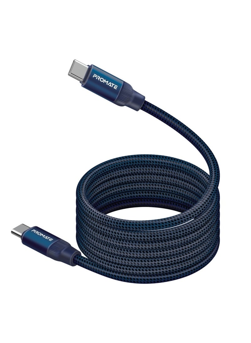 PROMATE - USB-C to USB-C Premium Magnetic Self-Organizing Cable with 60W Power Delivery and 120cm Durable Nylon Braided Sync and Charge Cable, Reversible Connectors, Thick Copper Core, Springy Blue - Image 1