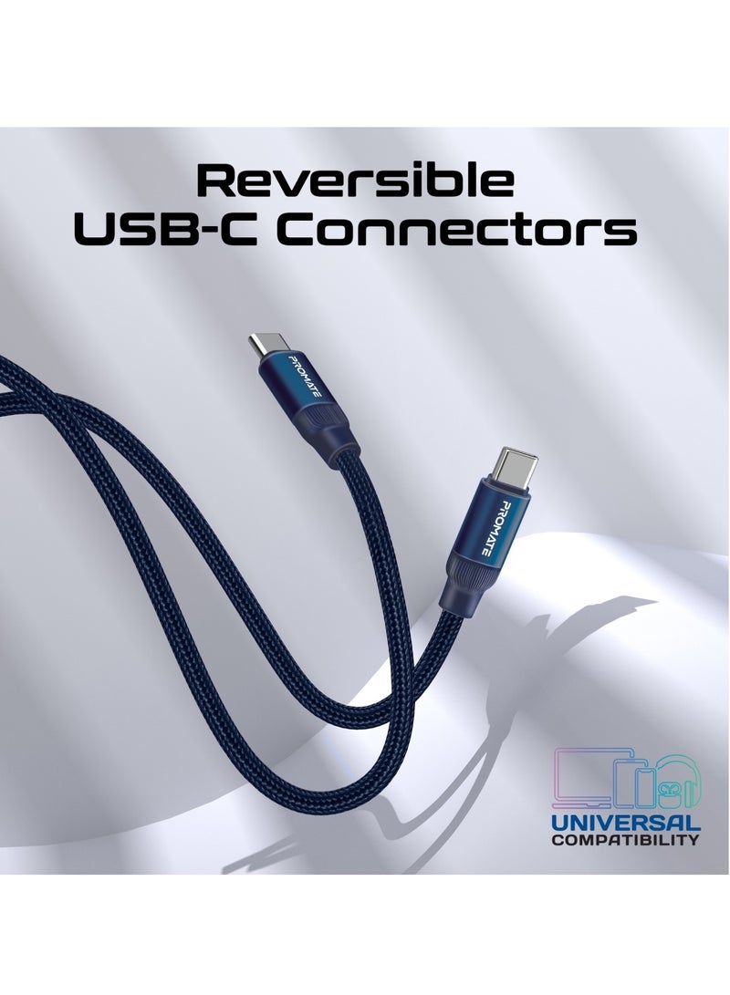 PROMATE - USB-C to USB-C Premium Magnetic Self-Organizing Cable with 60W Power Delivery and 120cm Durable Nylon Braided Sync and Charge Cable, Reversible Connectors, Thick Copper Core, Springy Blue - Image 1