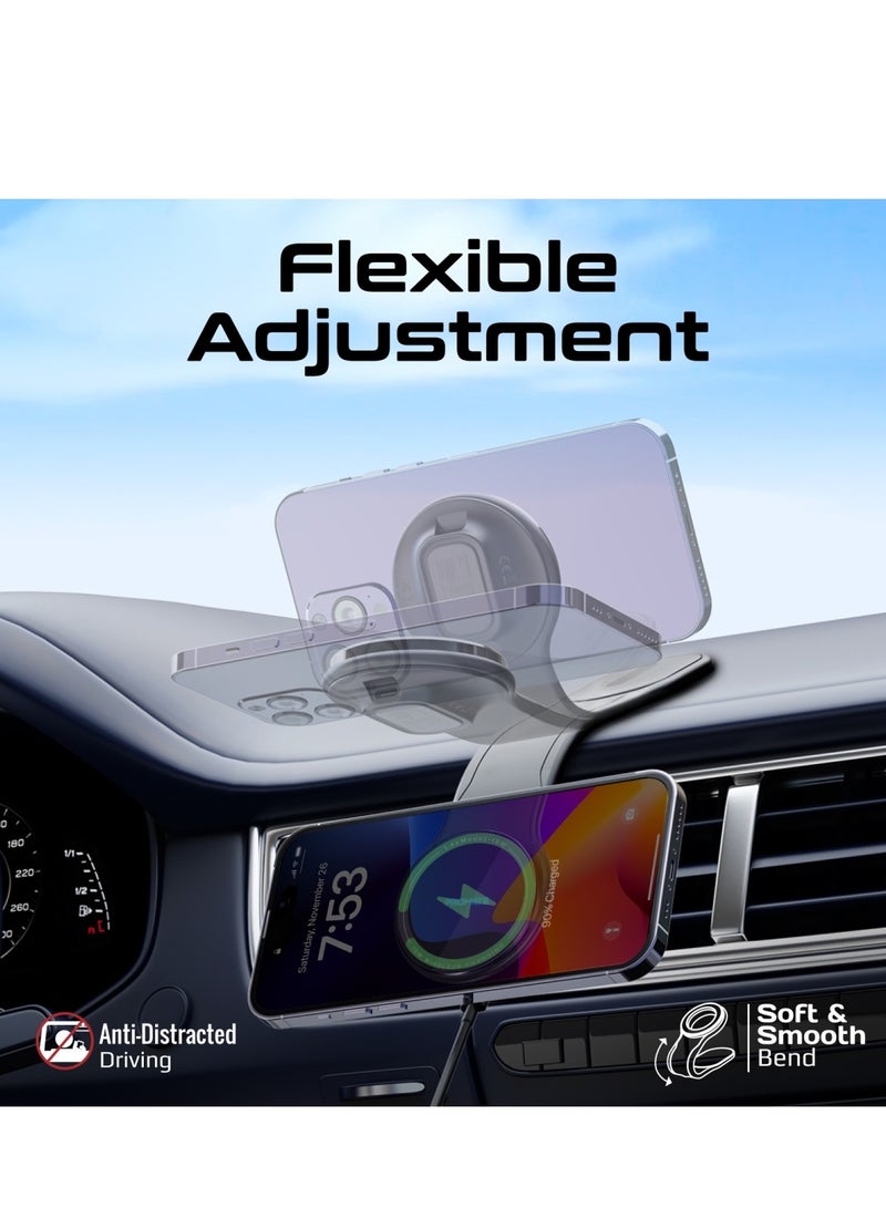 PROMATE - MagSafe Ultra-Fast 15W Charging Car Mount, Magnetic Dashboard Mount with N52 Magnets, Flexible Arm, Charge Protection, 360° Rotation, Cradleless Design, Easy Set-Up, LaxMount-15W Black - Image 1