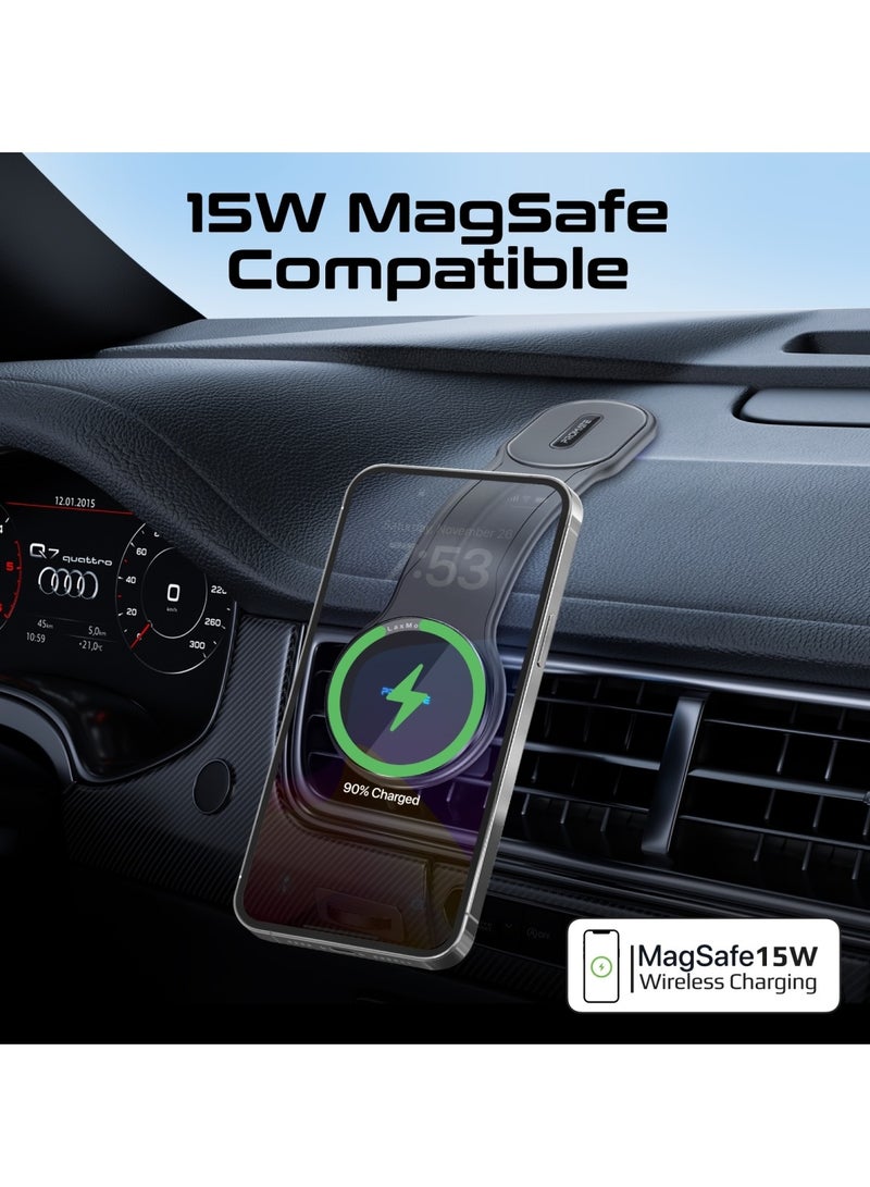 PROMATE - MagSafe Ultra-Fast 15W Charging Car Mount, Magnetic Dashboard Mount with N52 Magnets, Flexible Arm, Charge Protection, 360° Rotation, Cradleless Design, Easy Set-Up, LaxMount-15W Black - Image 1