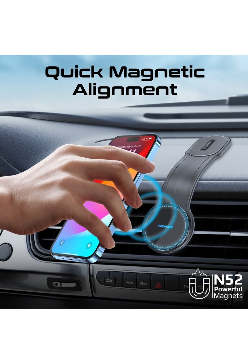 PROMATE - MagSafe Ultra-Fast 15W Charging Car Mount, Magnetic Dashboard Mount with N52 Magnets, Flexible Arm, Charge Protection, 360° Rotation, Cradleless Design, Easy Set-Up, LaxMount-15W Black - Image 1