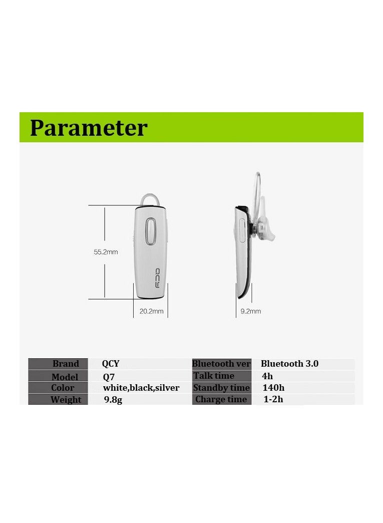 QCY - Q7 Bluetooth V3.0 Headset Wireless Stereo Hand-free Headphone with Mic white - Image 1