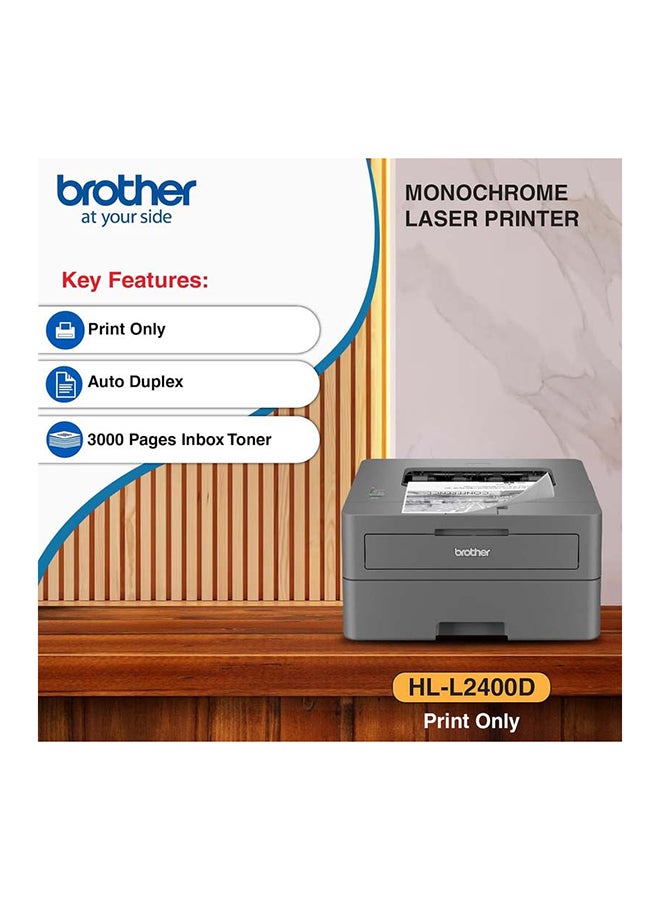 brother HL-L2400D Mono Laser Printer | Auto 2-sided Print | 1 Sheet Manual Feed Slot | Hi-Speed USB 2.0 | Print speed up to 30/32 ppm (A4/LTR) | Black And White Output - Grey  - Image 4