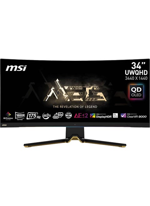 34 Inch Curved Gaming Monitor OLED MEG 342C QD, 3440 x 1440 (UWQHD), OLED, 0.1ms, 175Hz, FreeSync Premium, HDR 400, HDMI, DP Port, USB Type C, Tilt, Height Black