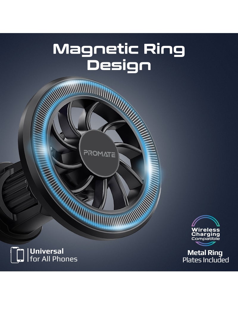 PROMATE - Magnetic Car Mount, Universal Magnetic Ring AC Vent Mount Holder with N52 Powerful Magnets, 360 Degree Rotation, Multi-Angle Support Black - Image 1