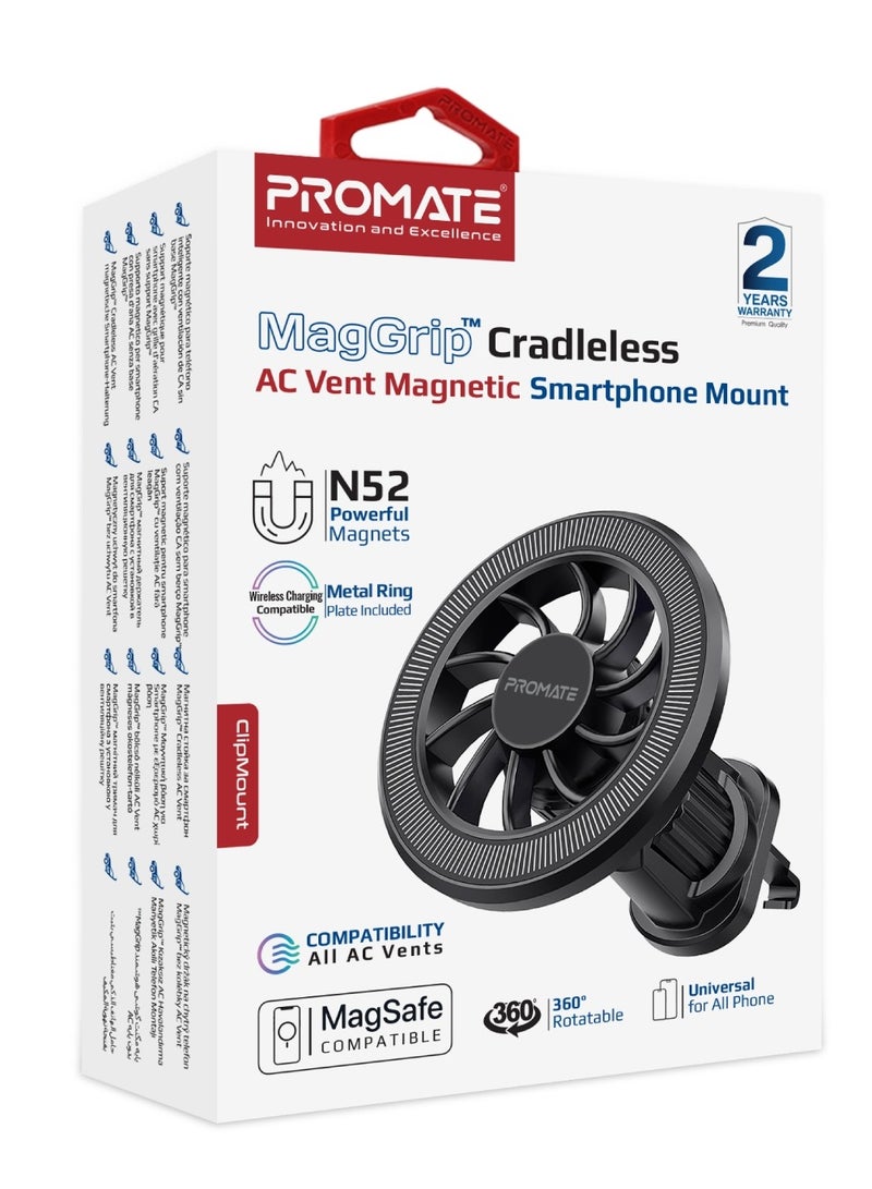 PROMATE - Magnetic Car Mount, Universal Magnetic Ring AC Vent Mount Holder with N52 Powerful Magnets, 360 Degree Rotation, Multi-Angle Support Black - Image 1