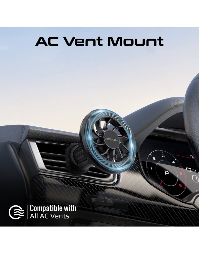 PROMATE - Magnetic Car Mount, Universal Magnetic Ring AC Vent Mount Holder with N52 Powerful Magnets, 360 Degree Rotation, Multi-Angle Support Black - Image 1