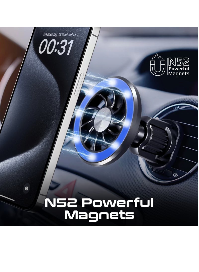 PROMATE - Magnetic Car Mount, Universal Magnetic Ring AC Vent Mount Holder with N52 Powerful Magnets, 360 Degree Rotation, Multi-Angle Support Black - Image 1