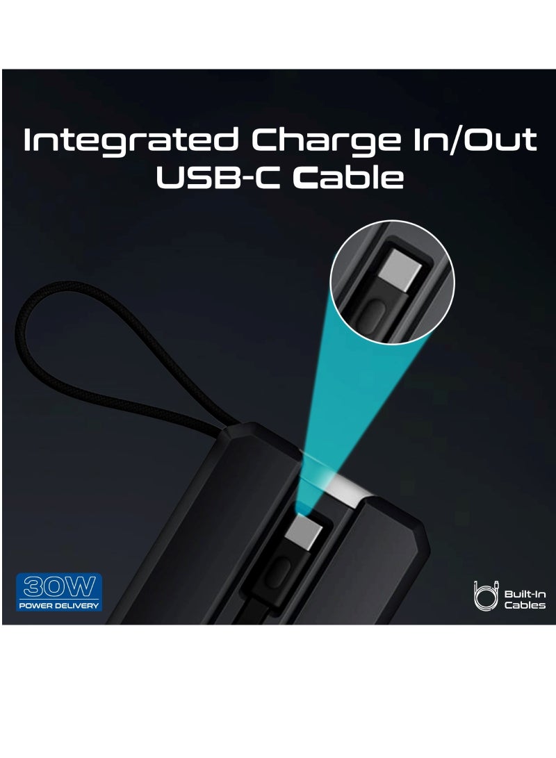 PROMATE 10000 mAh Power Bank, Ultra-Compact Portable Power Pack with Built-In 30W USB-C™ Cable, USB-C™ Power Delivery Port Black  - Image 5