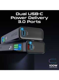 PROMATE 20000 mAh 20000 mAh Ultra Slim Portable Power Pack With 130W Power Delivery Smart TFT LCD Screen USB A QC 3.0 Dual USB C Input Output Ports And Over Heating Protection For iPhone 16 Titan 130 - Grey  - Image 3