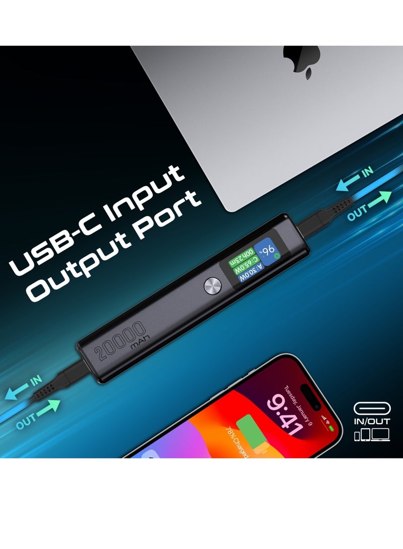 20000 mAh 20000 mAh Ultra Slim Portable Power Pack With 130W Power Delivery Smart TFT LCD Screen USB A QC 3.0 Dual USB C Input Output Ports And Over Heating Protection For iPhone 16 Titan 130 - Grey