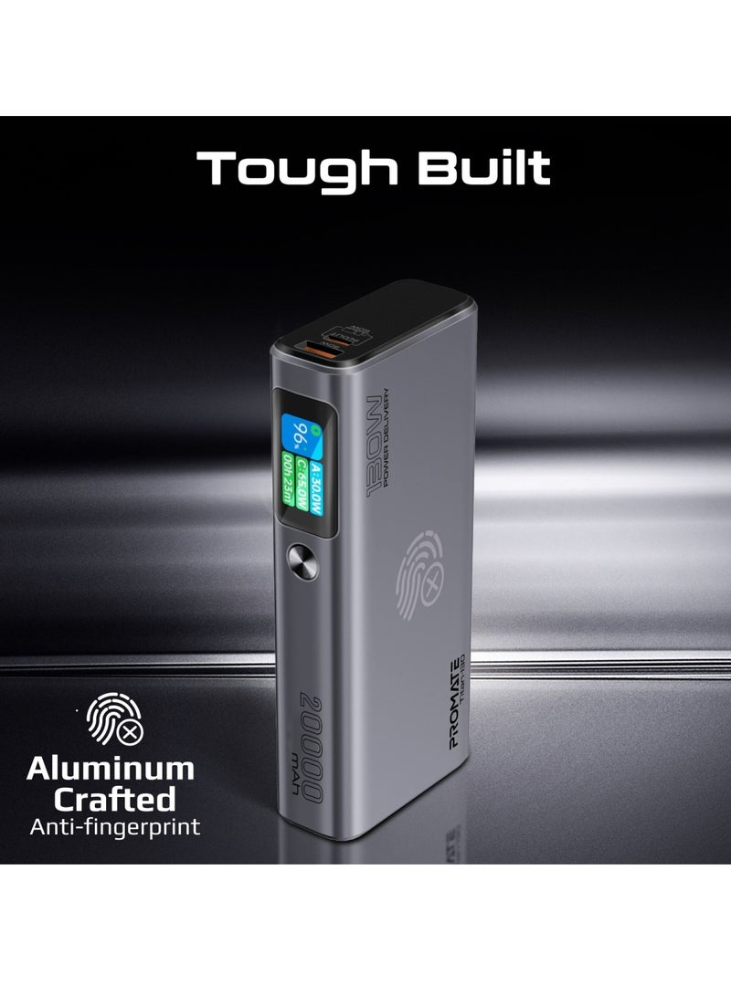 20000 mAh 20000 mAh Ultra Slim Portable Power Pack With 130W Power Delivery Smart TFT LCD Screen USB A QC 3.0 Dual USB C Input Output Ports And Over Heating Protection For iPhone 16 Titan 130 - Grey