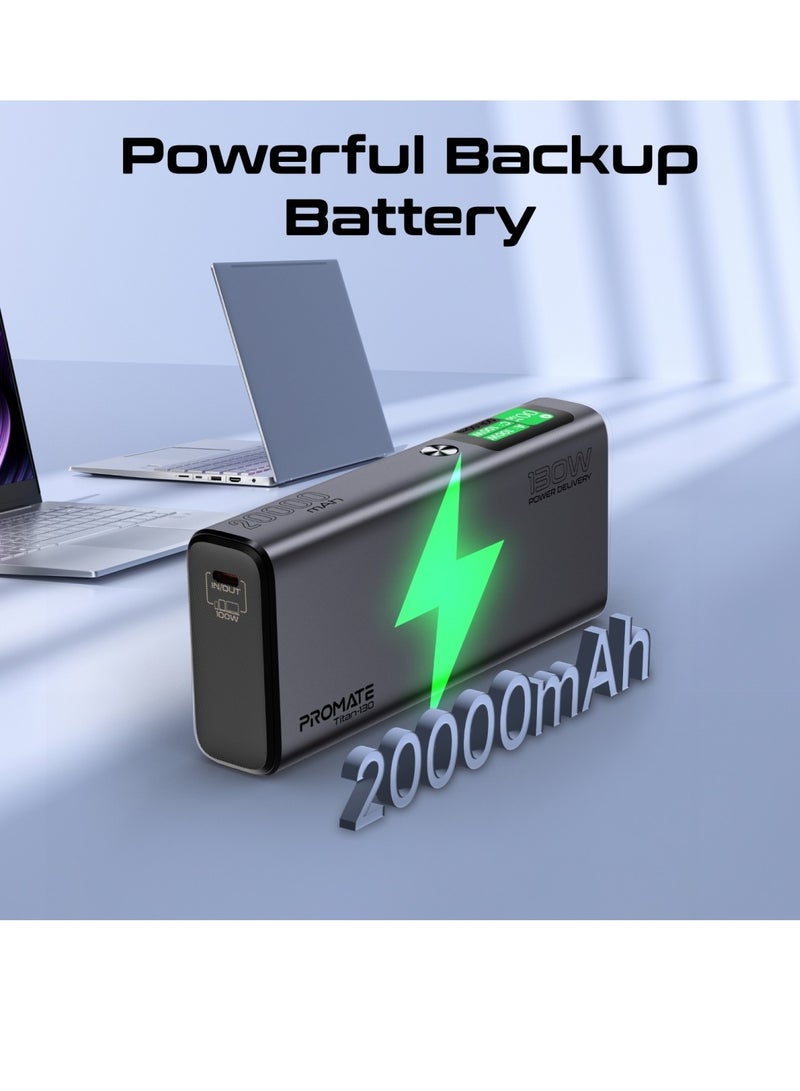 20000 mAh 20000 mAh Ultra Slim Portable Power Pack With 130W Power Delivery Smart TFT LCD Screen USB A QC 3.0 Dual USB C Input Output Ports And Over Heating Protection For iPhone 16 Titan 130 - Grey