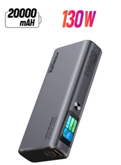 PROMATE 20000 mAh 20000 mAh Ultra Slim Portable Power Pack With 130W Power Delivery Smart TFT LCD Screen USB A QC 3.0 Dual USB C Input Output Ports And Over Heating Protection For iPhone 16 Titan 130 - Grey  - Image 1